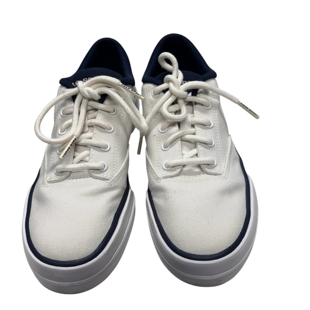 Polo Sport Ralph Lauren Classic White and Navy Women’s Sneakers Size 8.5 - Picture 2 of 6